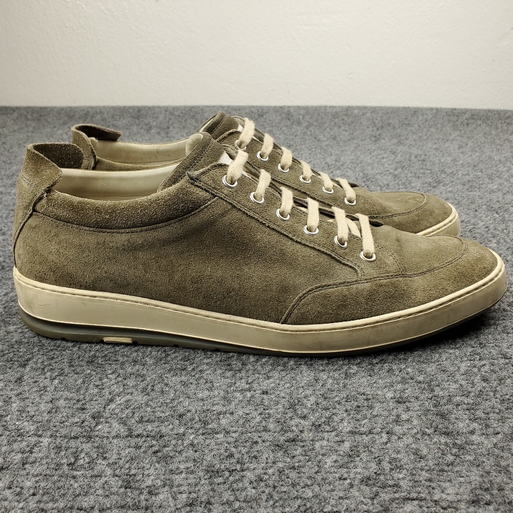 Heschung Sneakers Mens 44 11 Suede Leather Gray Beige Luxury Casual Lace Up